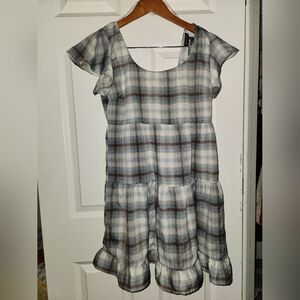 Blue and Brown Plaid Sundress w Sleeves